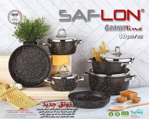 سافلون طقم جرانيت مدور يد استانلس 10 قطعة SA-118B